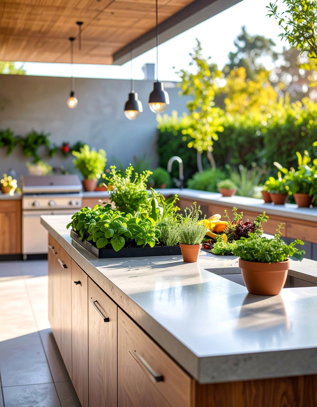Concrete with Integrated Planter Elements - 25 Types of Outdoor Kitchen Countertops
