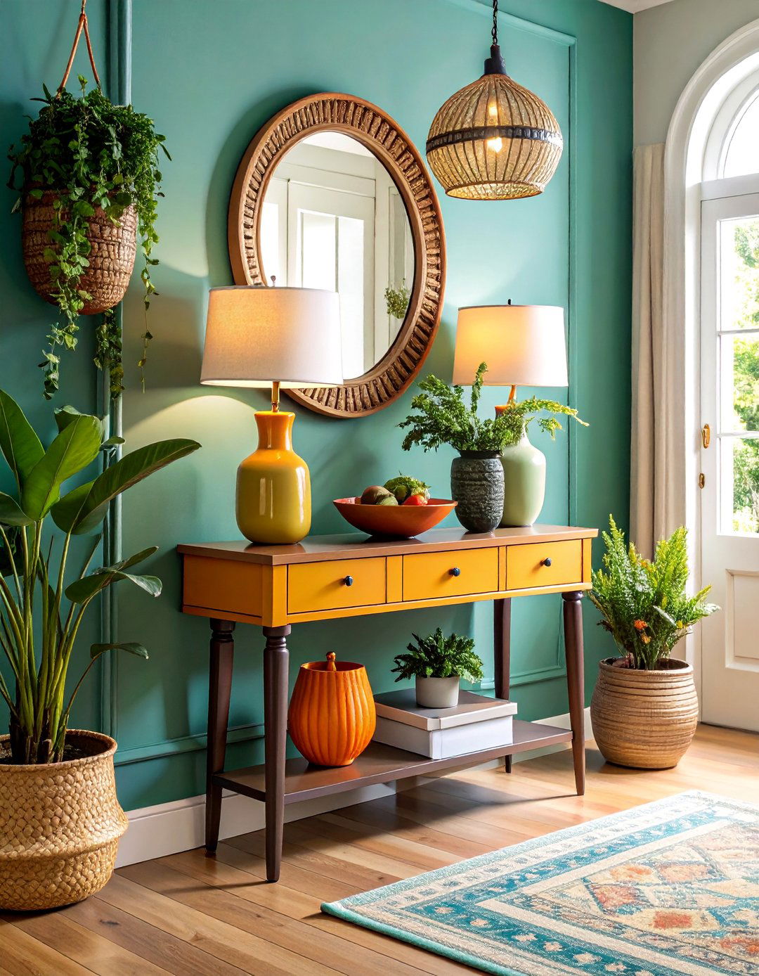 Console Table Styling with Layered Decor - 25 Hallway Decor Ideas