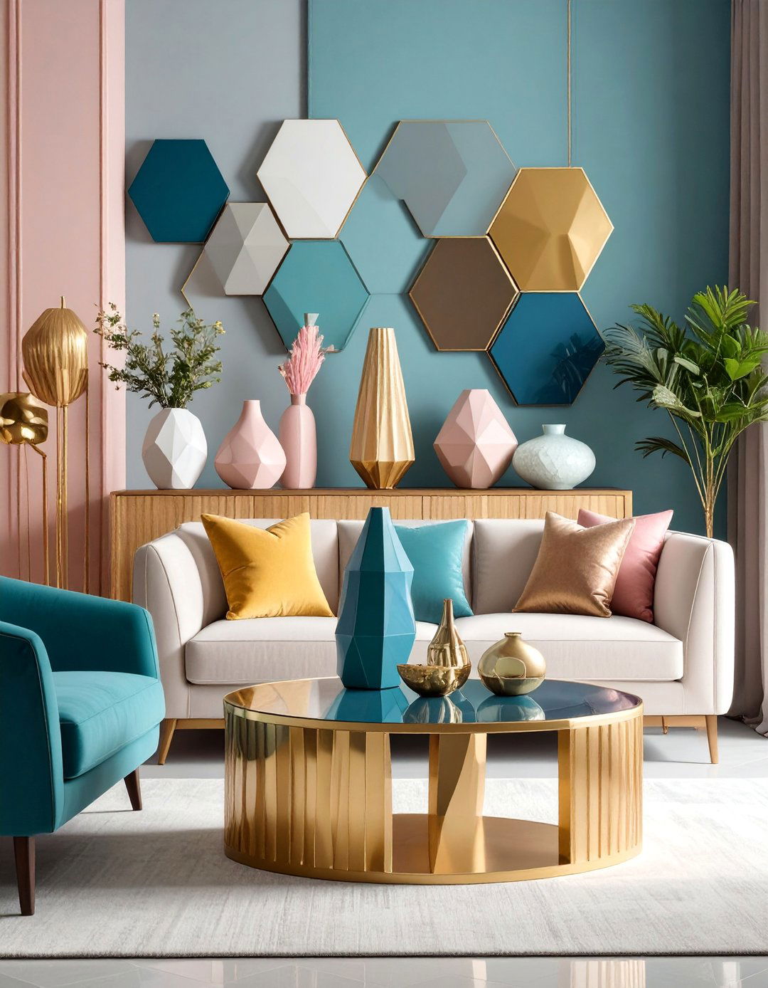Console Table with Geometric Patterns and Modern Architecture - 25 Console Table Decor Ideas