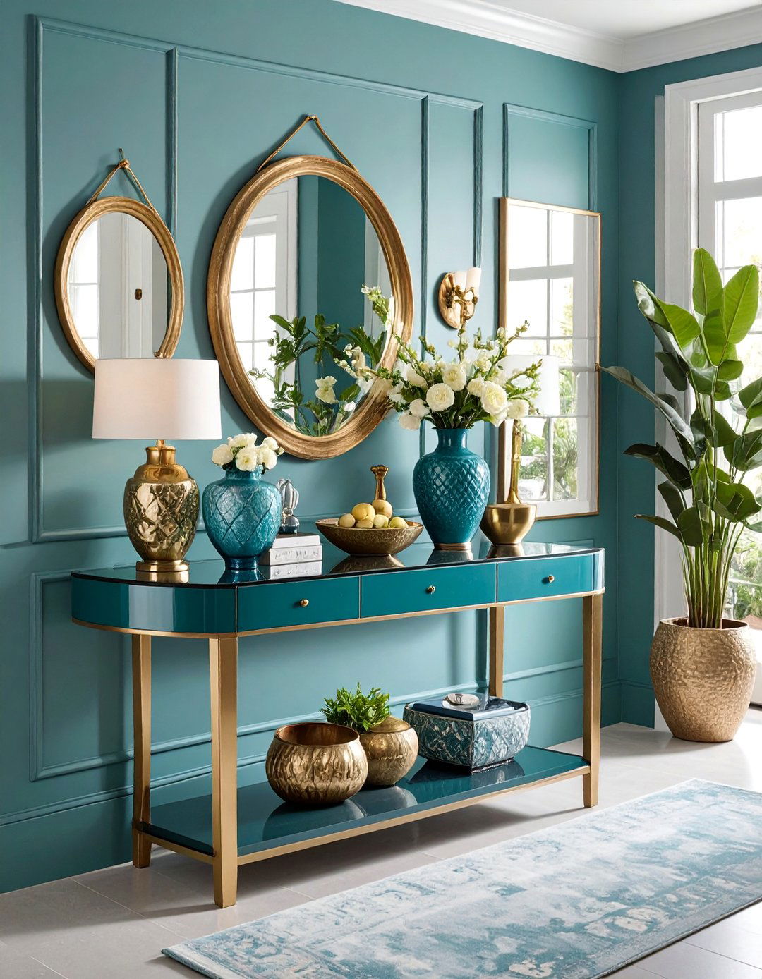 Console Table with Mixed Metals and Metallic Finishes - 25 Console Table Decor Ideas