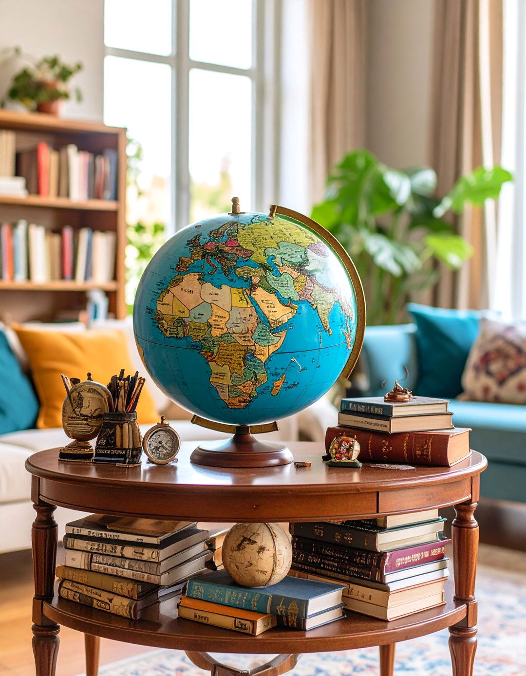 Console Table with Travel Inspired Global Decor - 25 Console Table Decor Ideas
