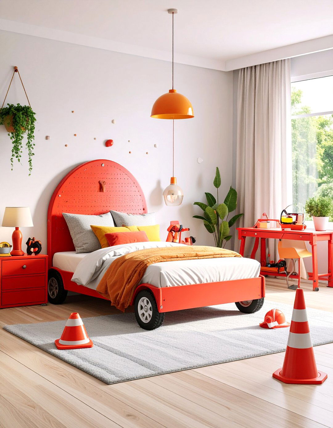 Construction Site Workshop with Red Tool Storage - 25 Red Boy Room Ideas