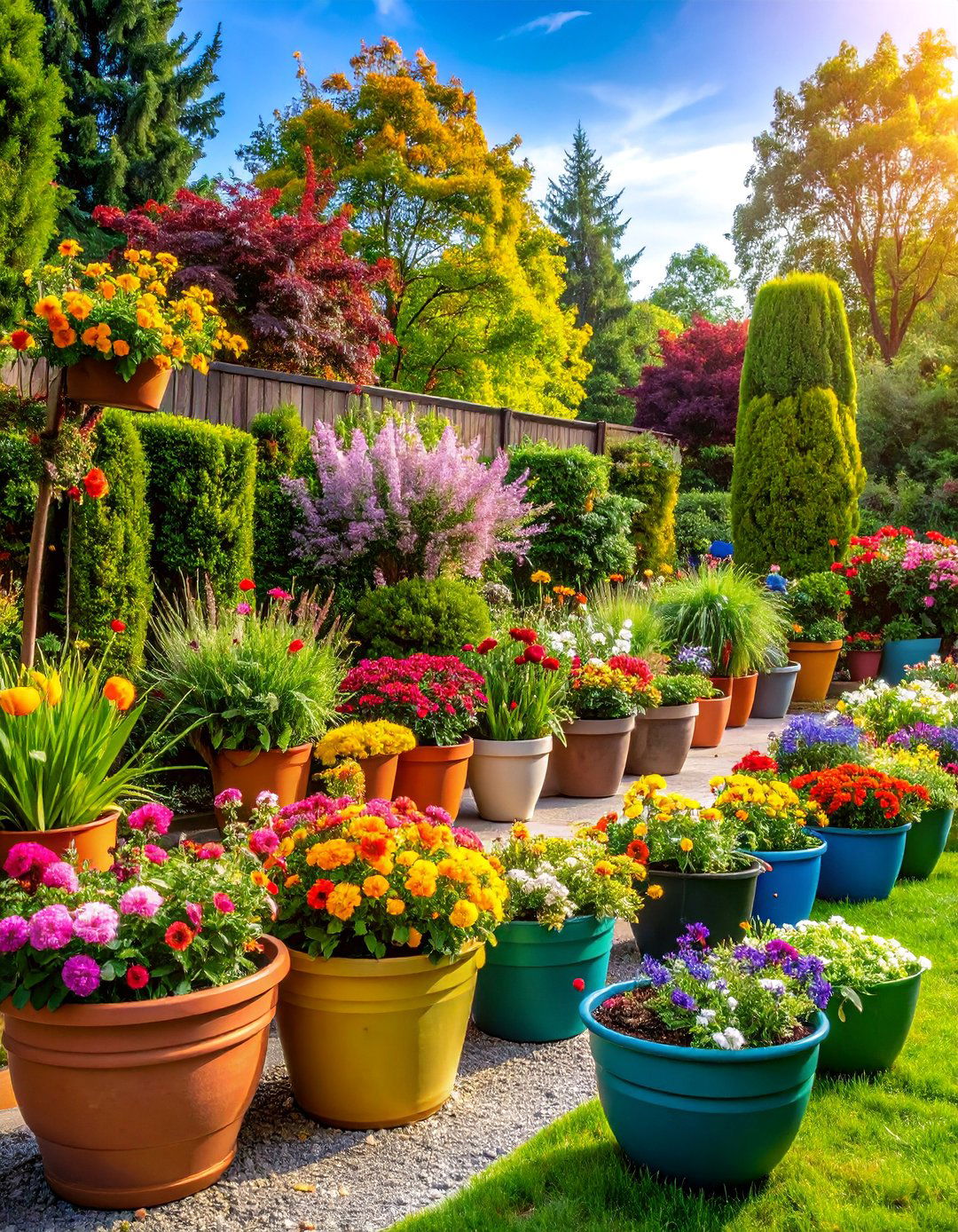 Container Garden Display with Seasonal Plant Rotation - 25 Landscaping Ideas