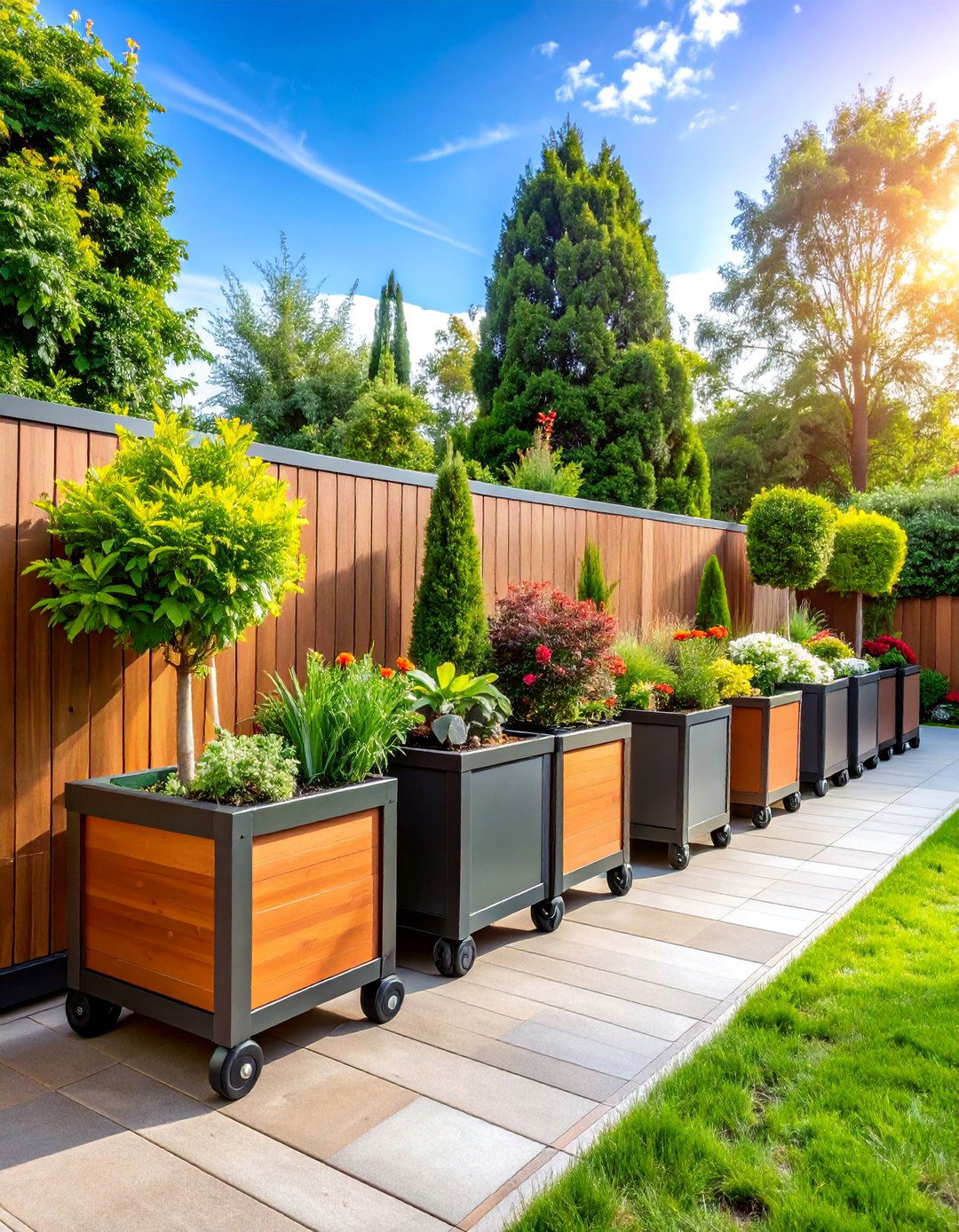 Container Garden Mobile Divider - 25 Garden Divider Ideas