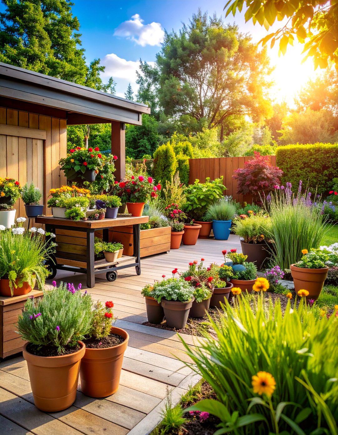 Container Garden Patio with Mobile Growing Systems - 25 Patio Garden Ideas