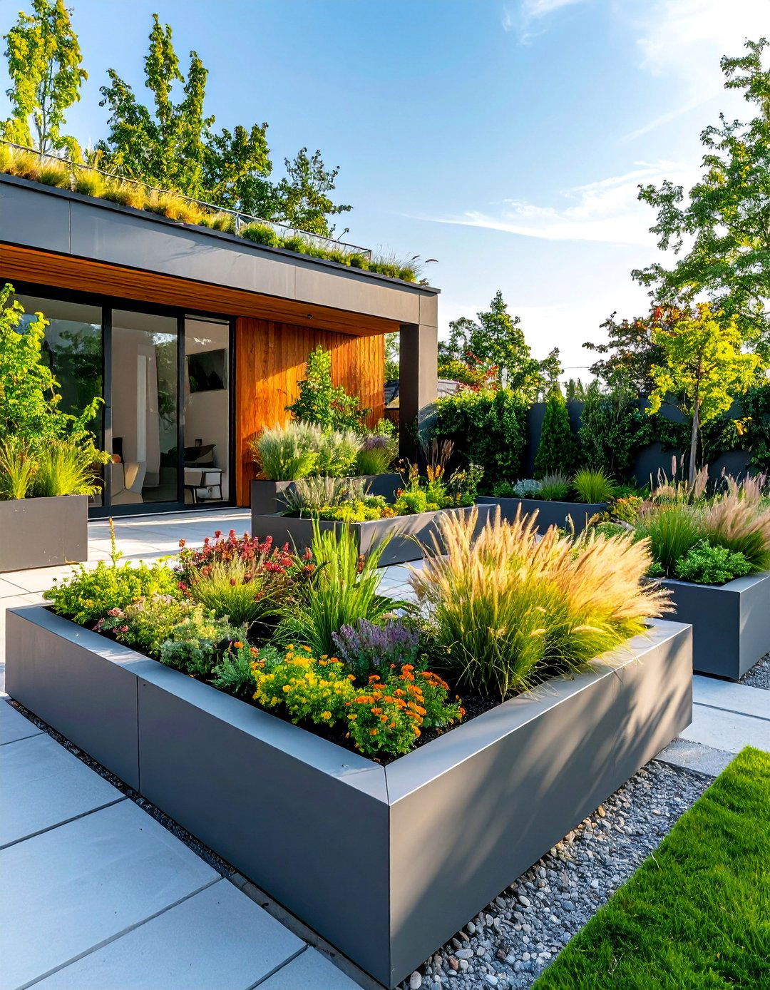 Container Garden with Geometric Planters - 25 Modern Small Garden Ideas