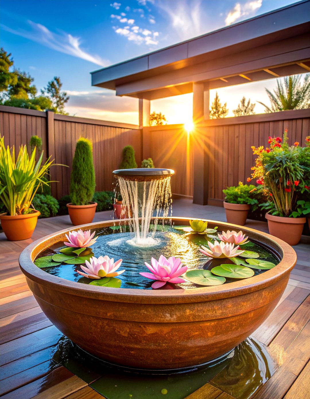 Container Water Garden with Floating Features - 25 Water Feature Ideas