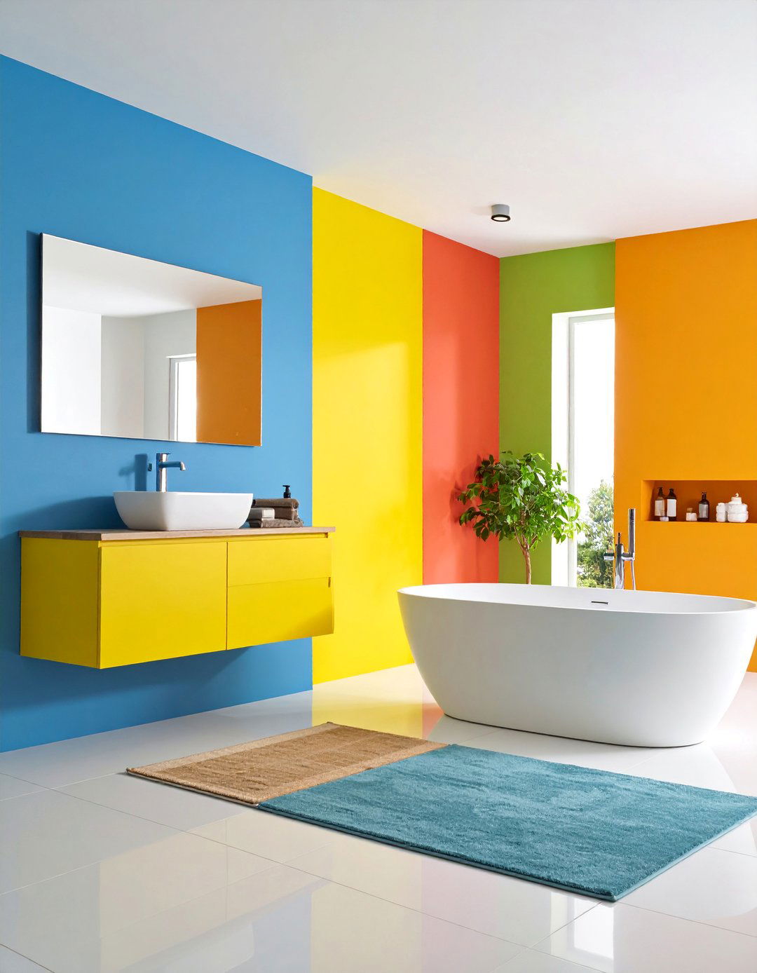 Contemporary Abstract Bathroom with Bold Color Blocks - 25 Bathroom Wallpaper Ideas