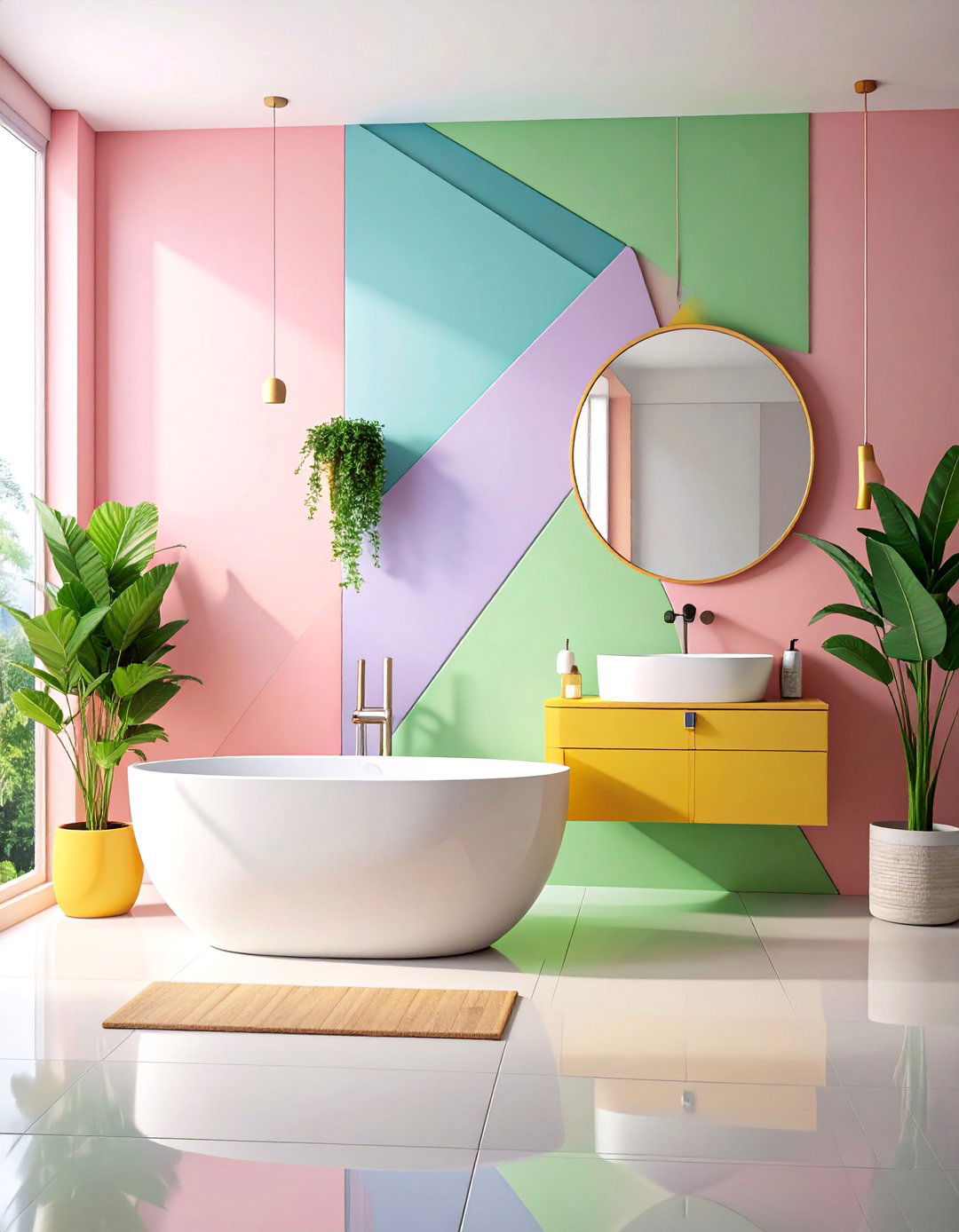 Contemporary Abstract Geometric Shapes - 25 Bathroom Mural Ideas
