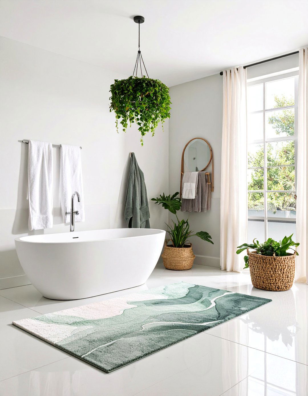 Contemporary Abstract Watercolor Rug - 25 Bathroom Rug Ideas
