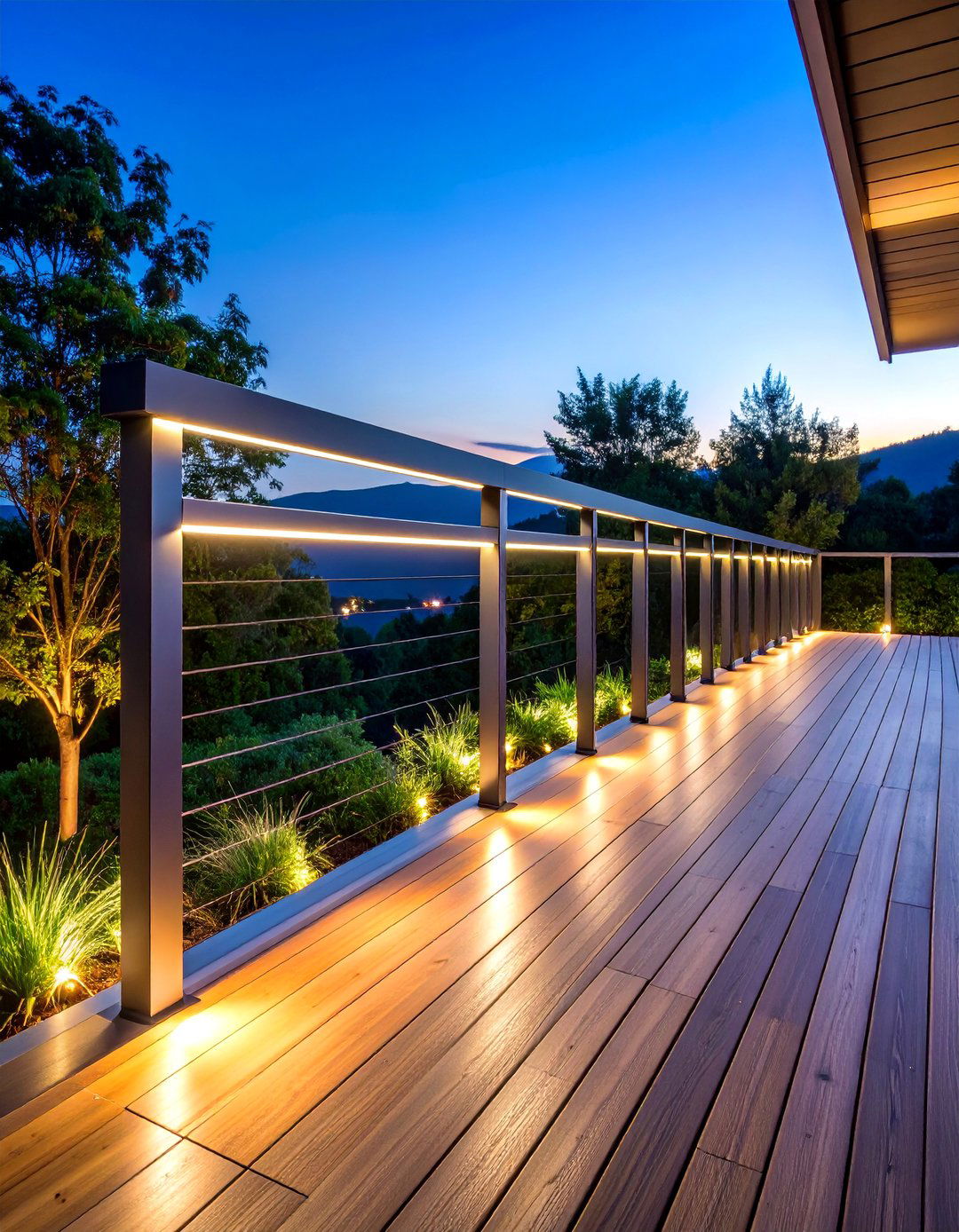 Contemporary Aluminum Deck Railing with LED Lighting - 25 Metal Deck Railing Ideas