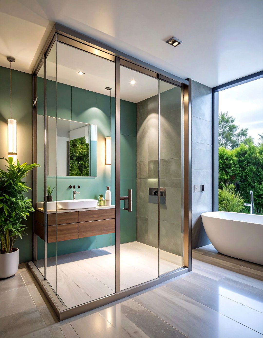 Contemporary Aluminum Framed Glass Door with Clear Panels - 25 Bathroom Door Ideas