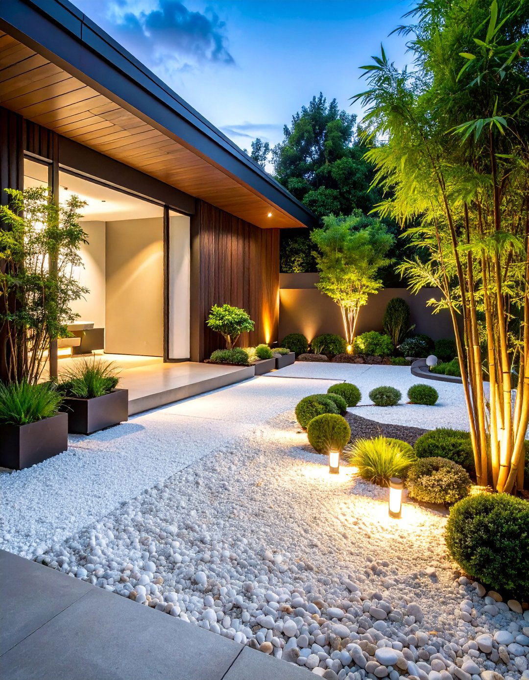 Contemporary Architectural White Gravel Display Garden - 25 White Rock Landscaping Ideas
