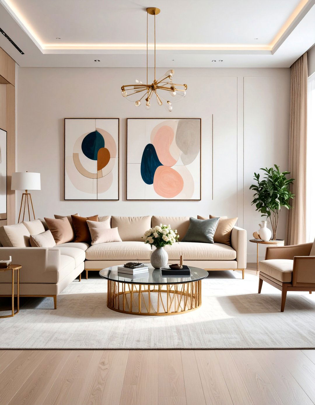 Contemporary Art Focused Beige Living Room with Gallery Aesthetics - 25 Beige Couch Living Room Ideas