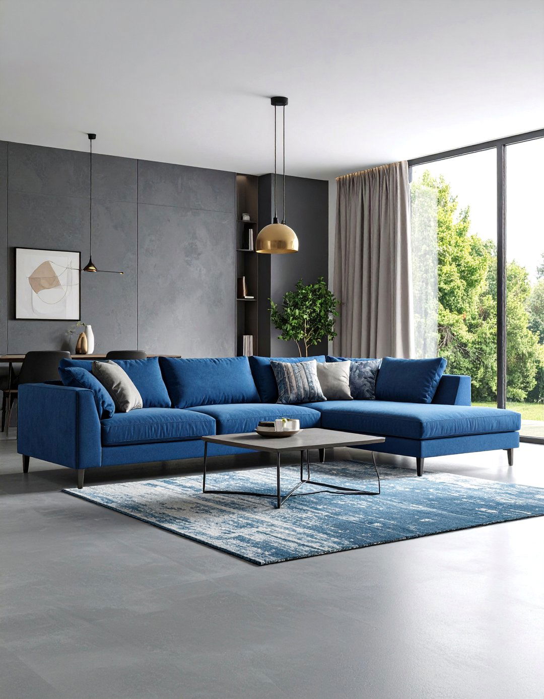 Contemporary Azure and Smoke Grey Minimalist Living Room - 25 Blue and Grey Living Room Ideas