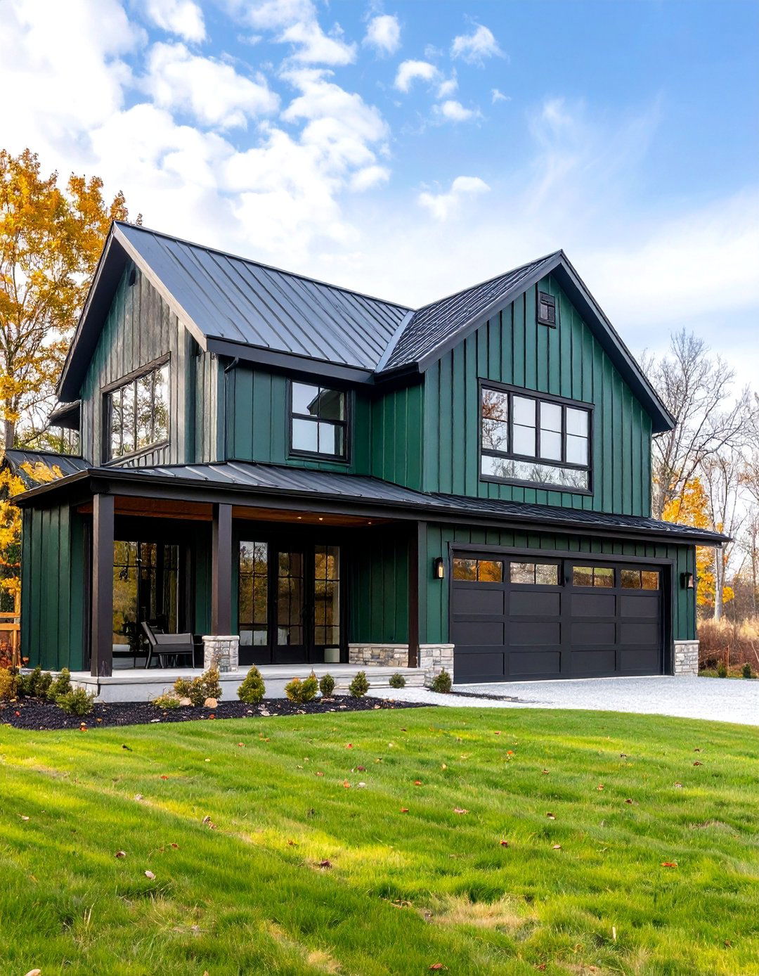 Contemporary Barn Style with Pine Green Metal - 25 Dark Green Exterior Ideas