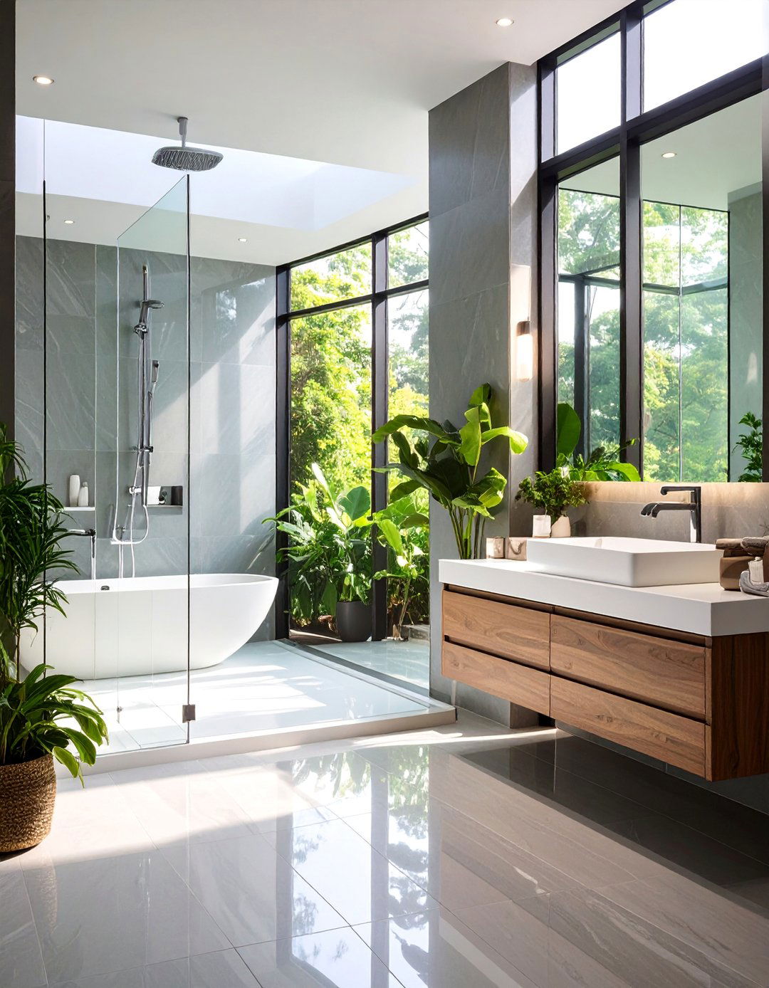 Contemporary Bathroom with Grey Glass Tiles and White Surfaces - 25 Grey and White House Interior Design Ideas