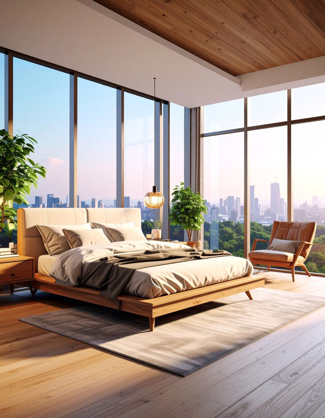 Contemporary Bedroom with Floor to Ceiling Windows and City Views - 25 Large Bedroom Design Ideas