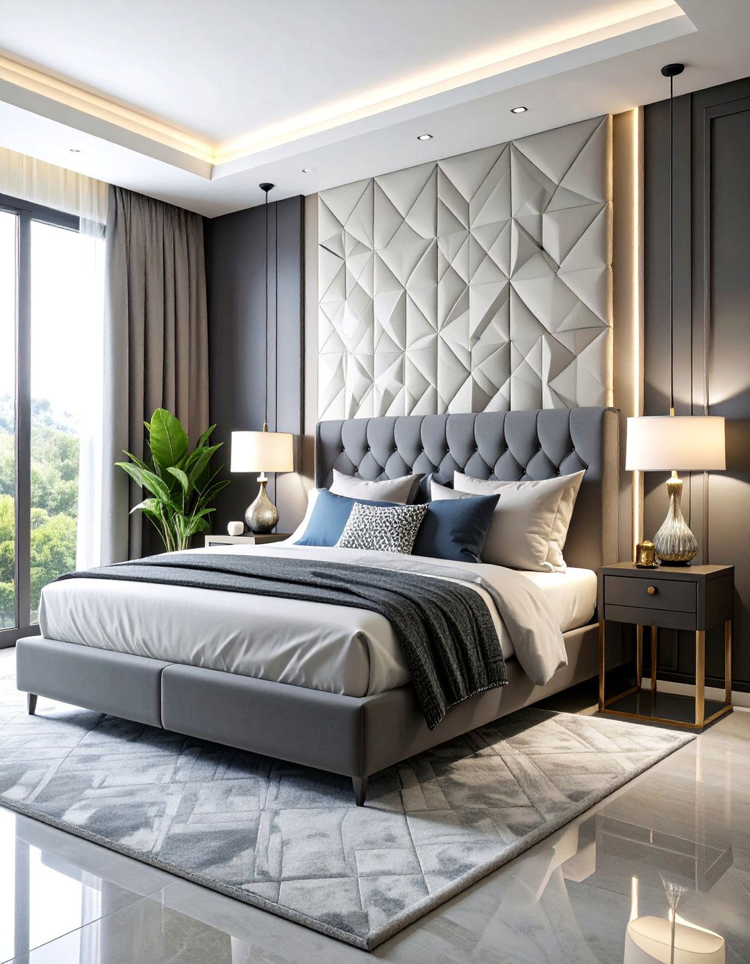 Contemporary Bedroom with Geometric Patterns and Bold Art - 25 Large Bedroom Design Ideas