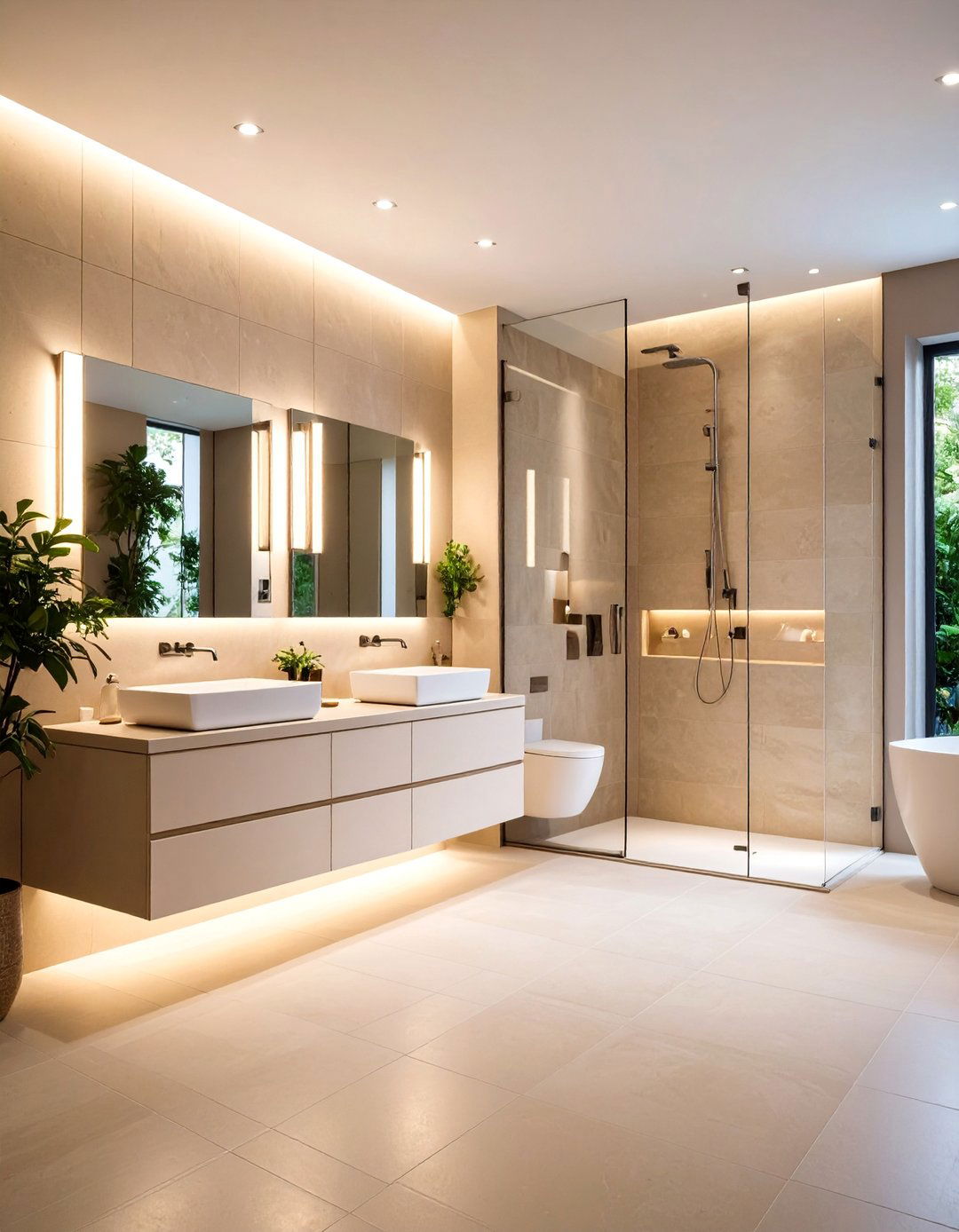Contemporary Beige Floating Elements - 25 Beige Bathroom Ideas