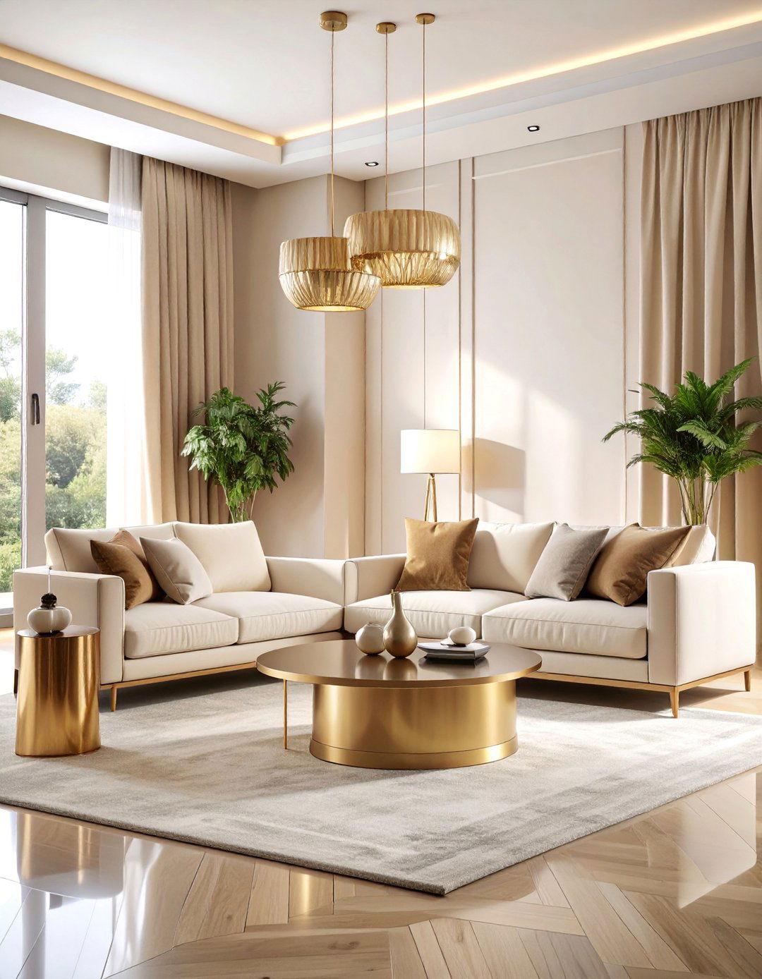 Contemporary Beige Living Room with Mixed Metals - 25 Beige Living Room Ideas