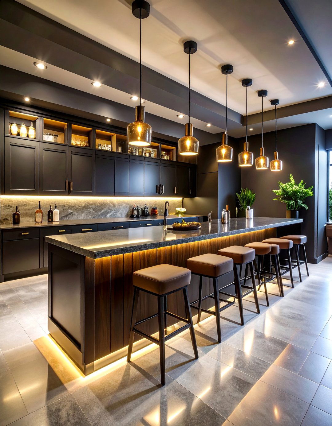 Contemporary Black Basement Bar Design - 25 black basement ideas