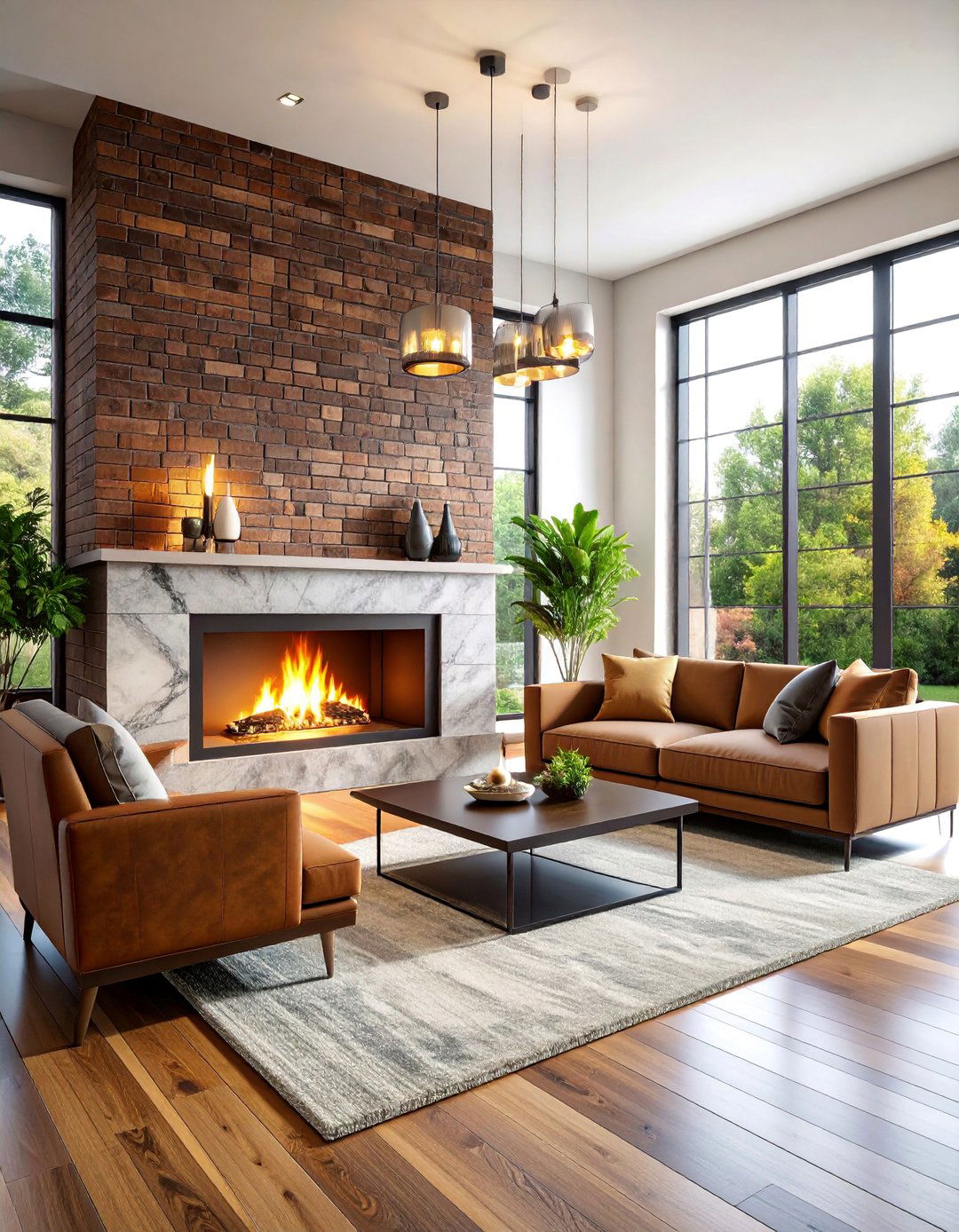 Contemporary Black Brick Fireplace with Marble Hearth - 25 Black Brick Fireplace Ideas