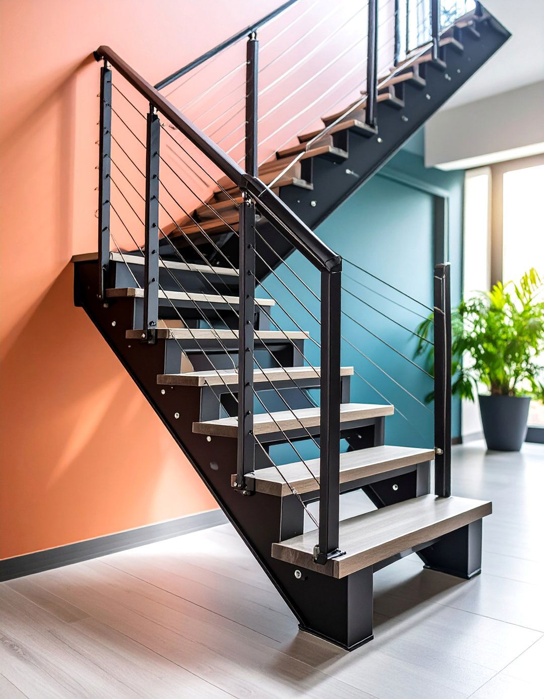 Contemporary Black Cable Railing Staircase System - 25 black staircase ideas