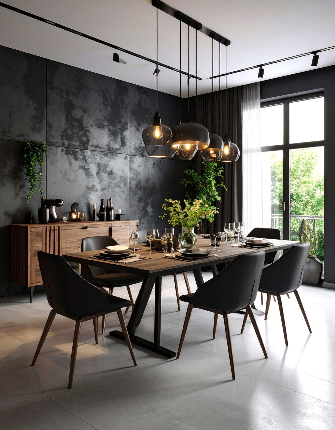 Contemporary Black Concrete Effect Accent Wall - 25 Black Accent Wall Dining Room Ideas