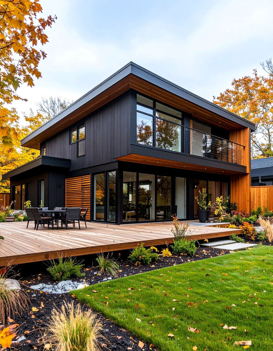 Contemporary Black Courtyard House with Cedar Privacy Walls - 25 Black House With Cedar Accents