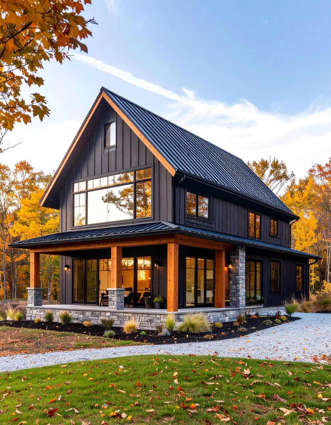 Contemporary Black Farmhouse with Cedar Accents - 25 Black Modern Farmhouse Exterior Design Ideas