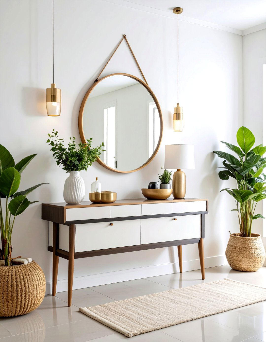 Contemporary Black Floating Console with White Walls