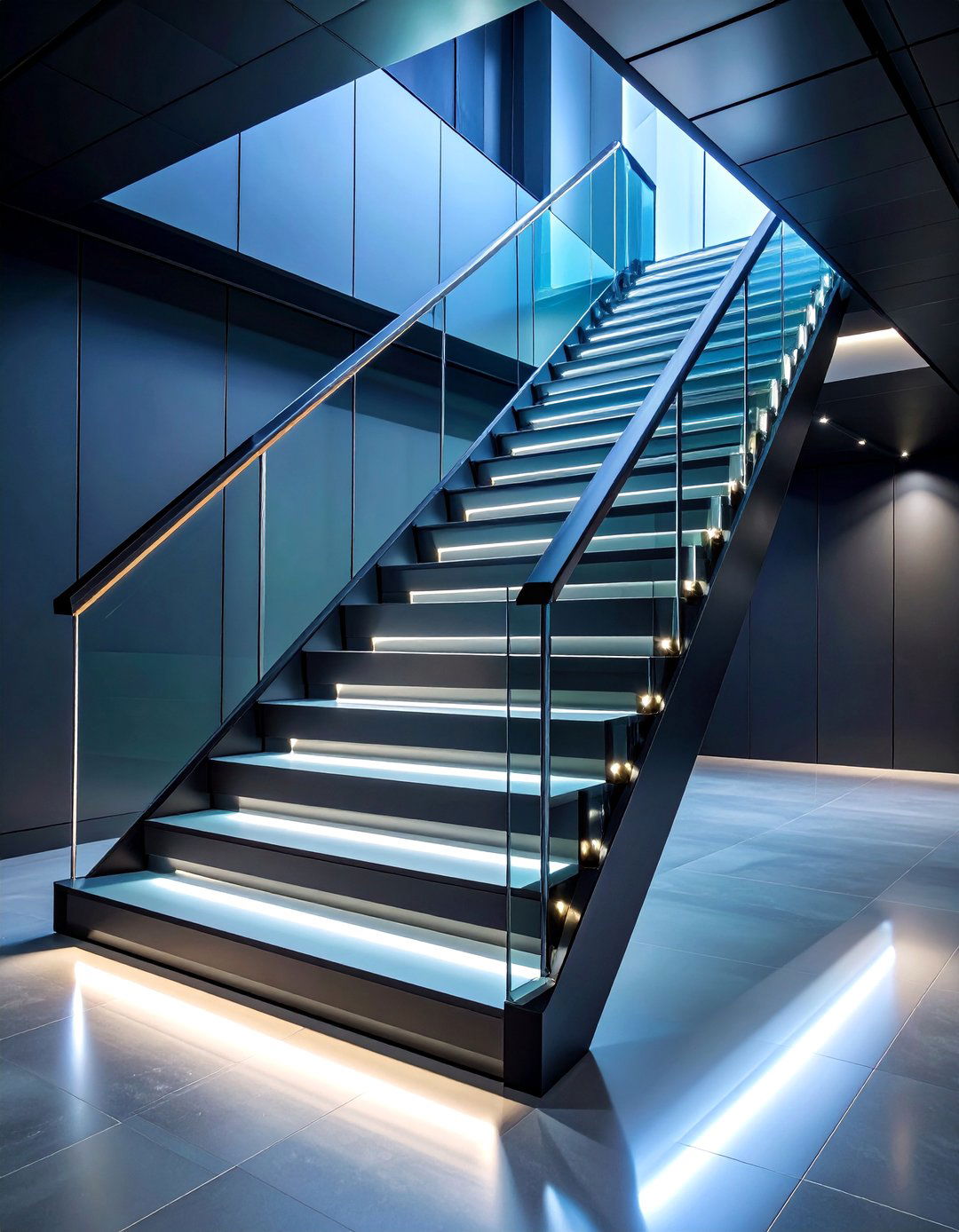 Contemporary Black Glass and Metal Staircase - 25 black staircase ideas