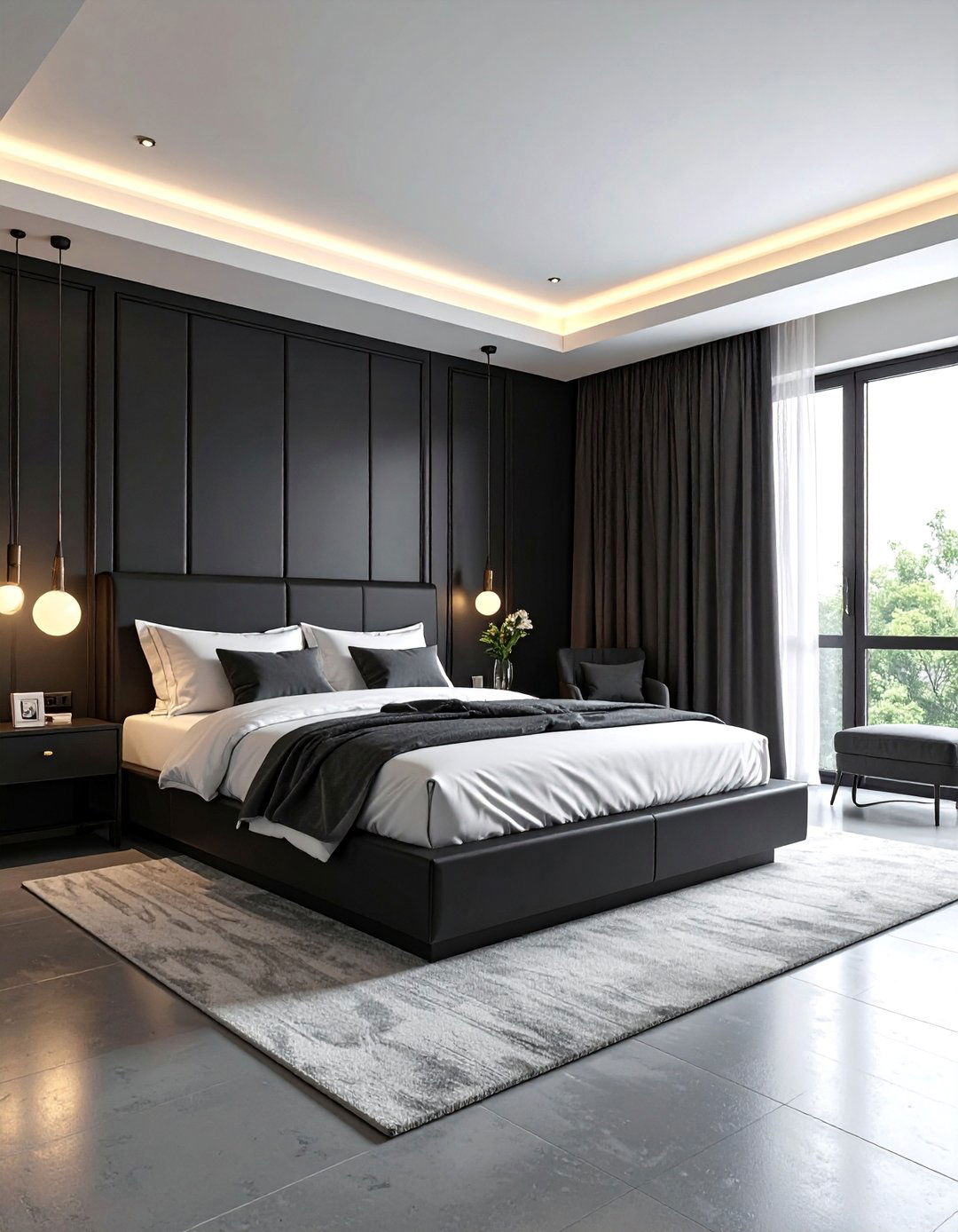 Contemporary Black Guest Bedroom with Platform Bed - 25 Black Room Ideas