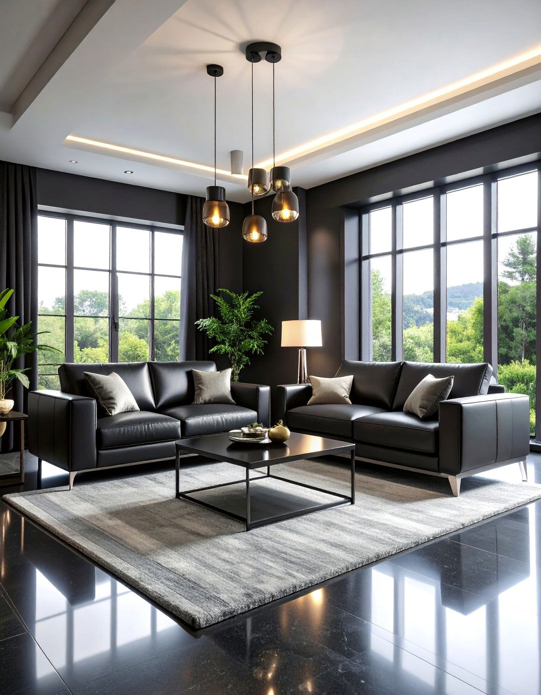 Contemporary Black Leather Living Room - 25 Black Living Room Ideas