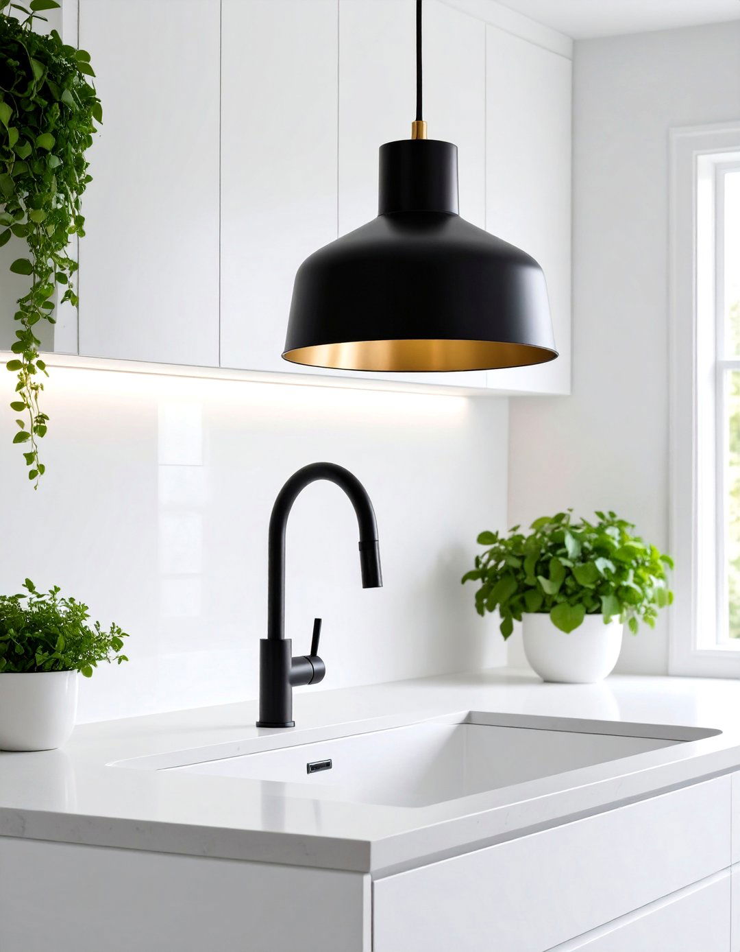 Contemporary Black Matte Finish Pendant Lights - 25 Kitchen Sink Lighting Ideas