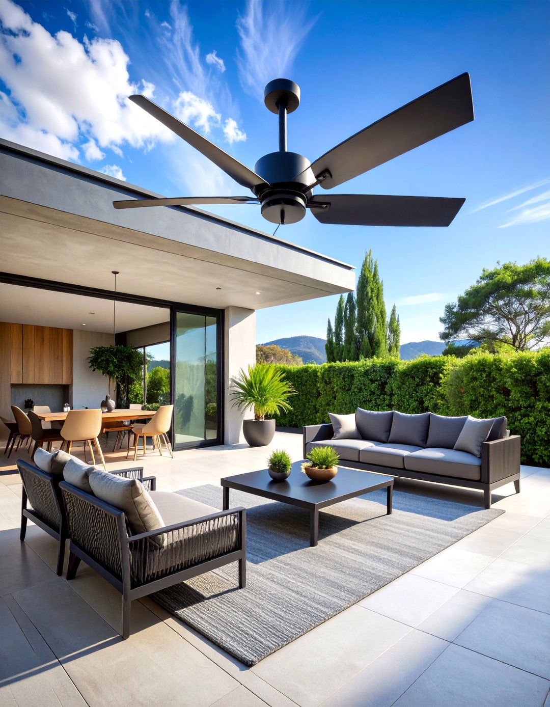 Contemporary Black Patio Fan with Geometric Design - 25 Patio Fan Ideas