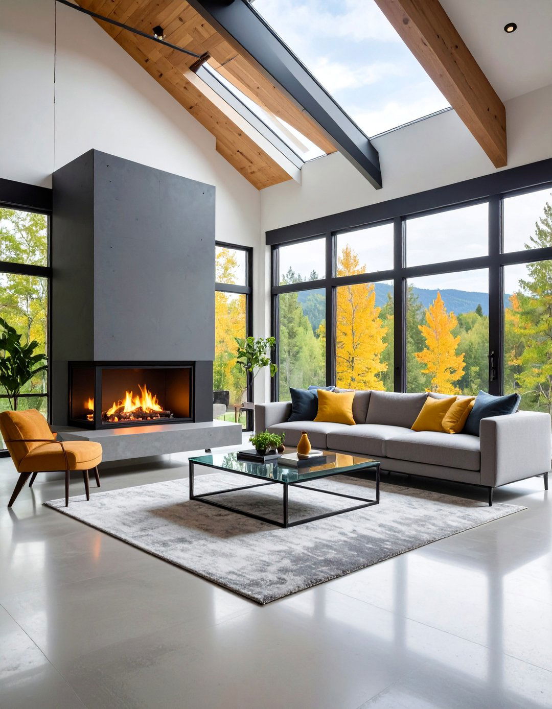 Contemporary Black Steel Fireplace with Clerestory Windows - 25 Fireplace Between Windows Ideas