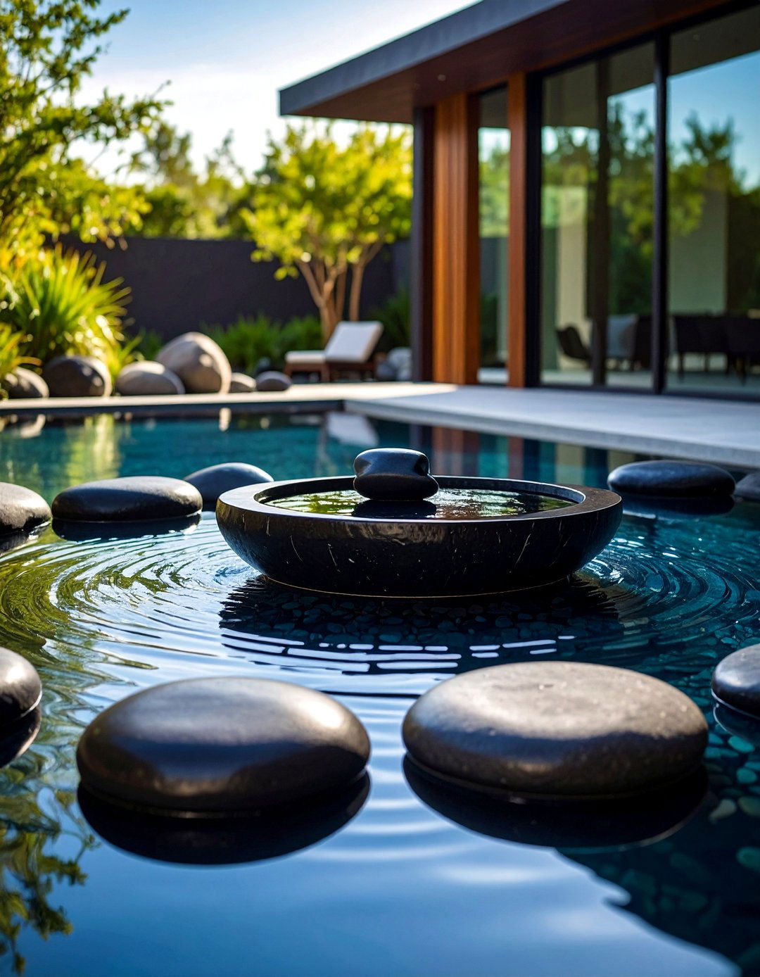 Contemporary Black Stone Water Basin - 25 Black River Rock Landscaping Ideas