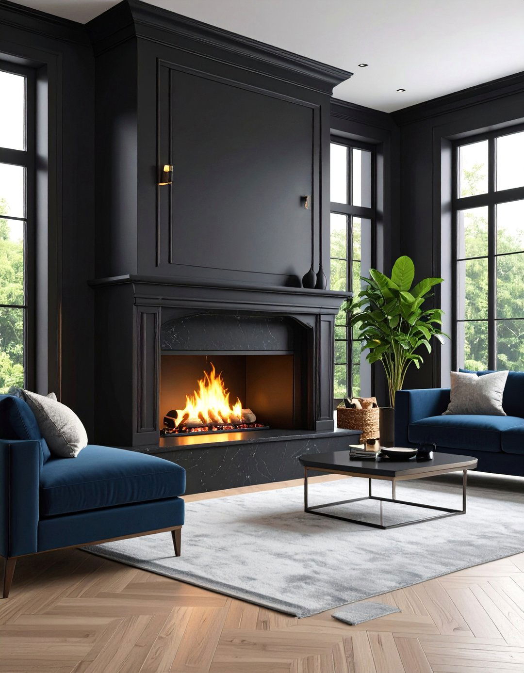 Contemporary Black Stucco Fireplace - 25 Stucco Fireplace Ideas