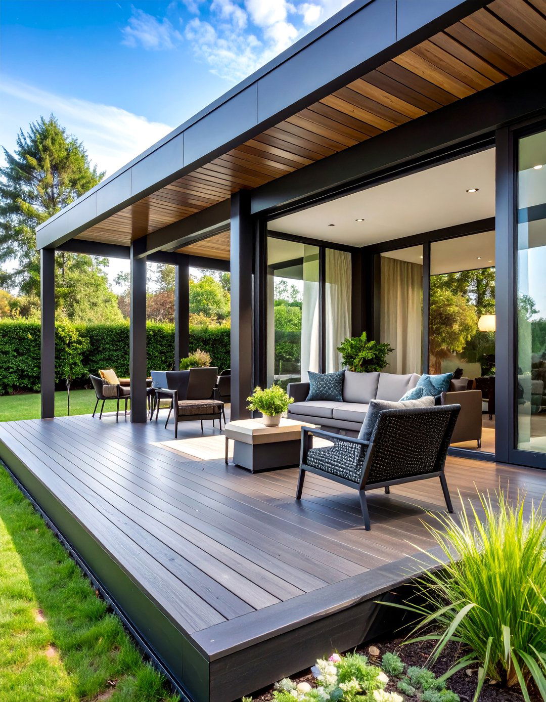 Contemporary Black and Glass Porch - 25 Black Porch Ideas