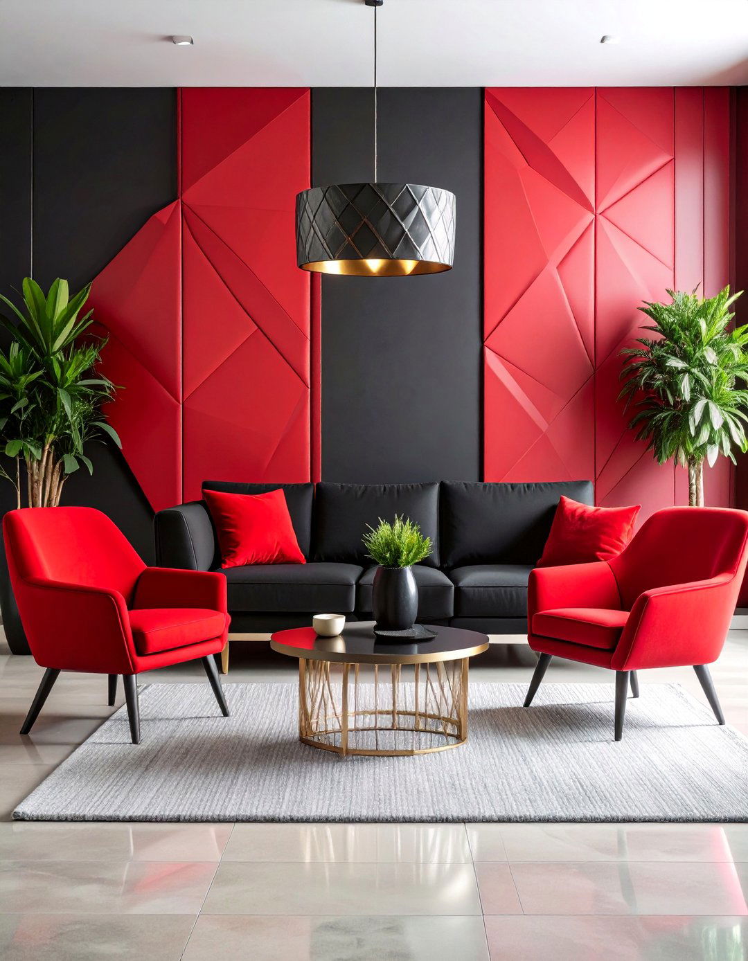 Contemporary Black and Red Geometric Living Room - 25 Black and Red Living Room Ideas
