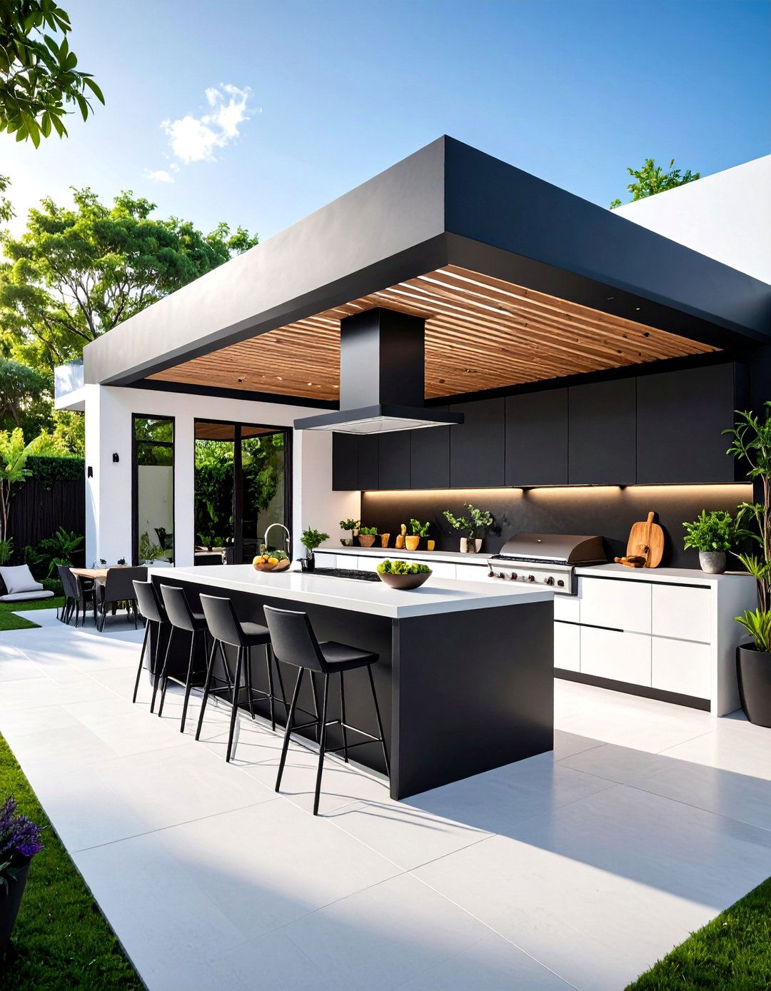 Contemporary Black and White Stucco Outdoor Kitchen - 25 Stucco Outdoor Kitchen Ideas