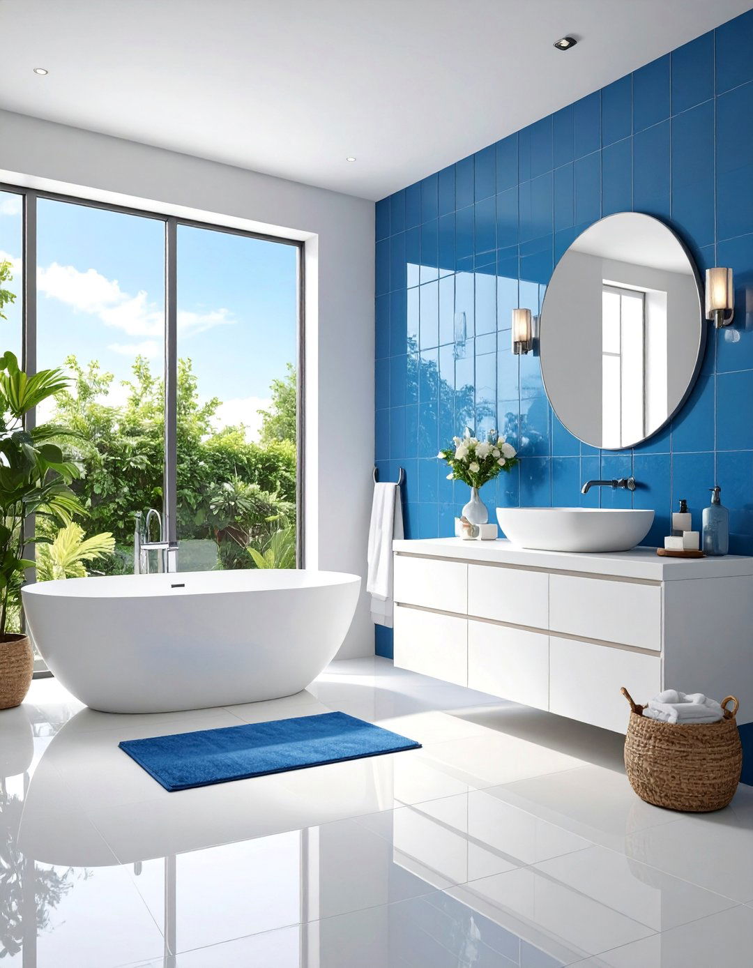 Contemporary Blue Backsplash Design - 25 Blue and White Bathroom Ideas