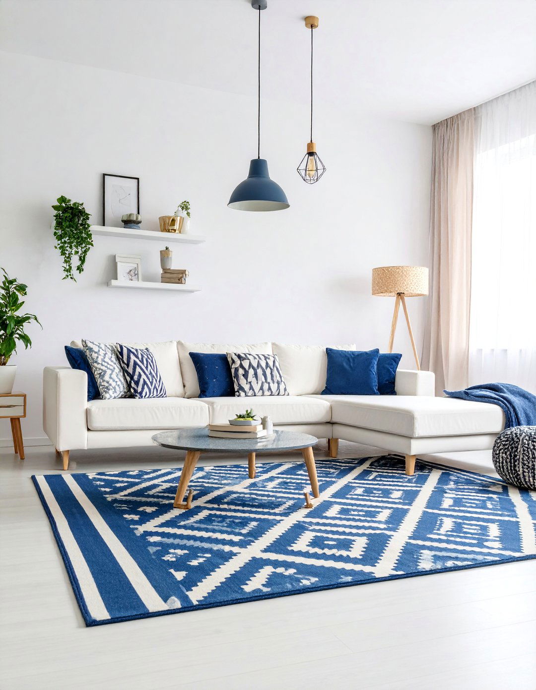 Contemporary Blue Geometric Living Room - 25 Blue and White Decor Ideas