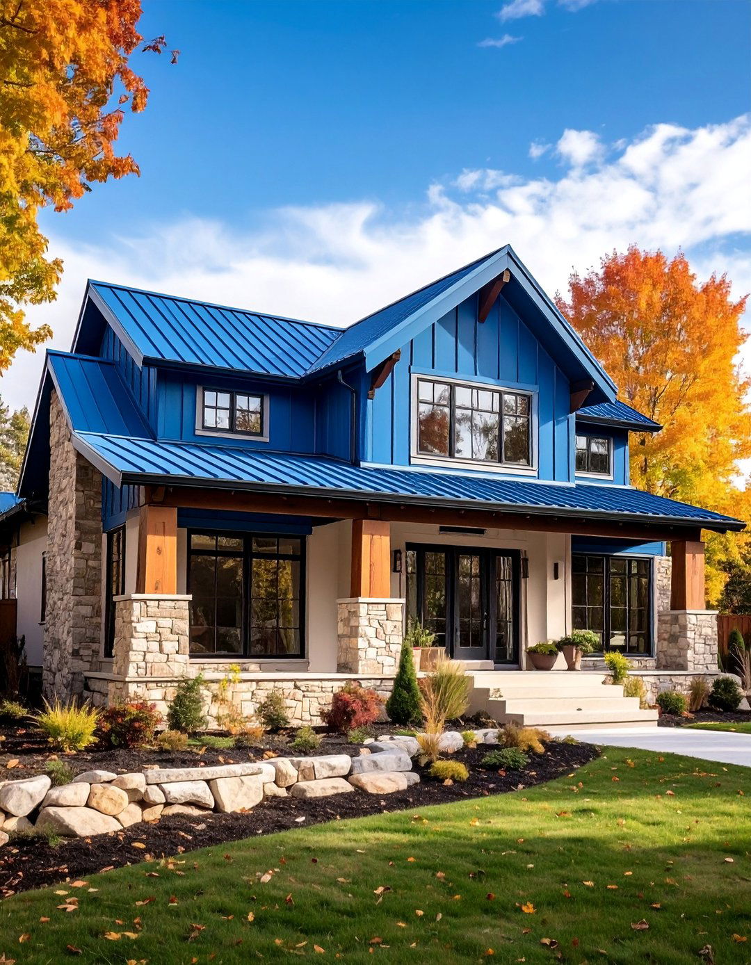 Contemporary Blue Metal Roof Ranch with Stone Accents - 25 houses with blue metal roofs