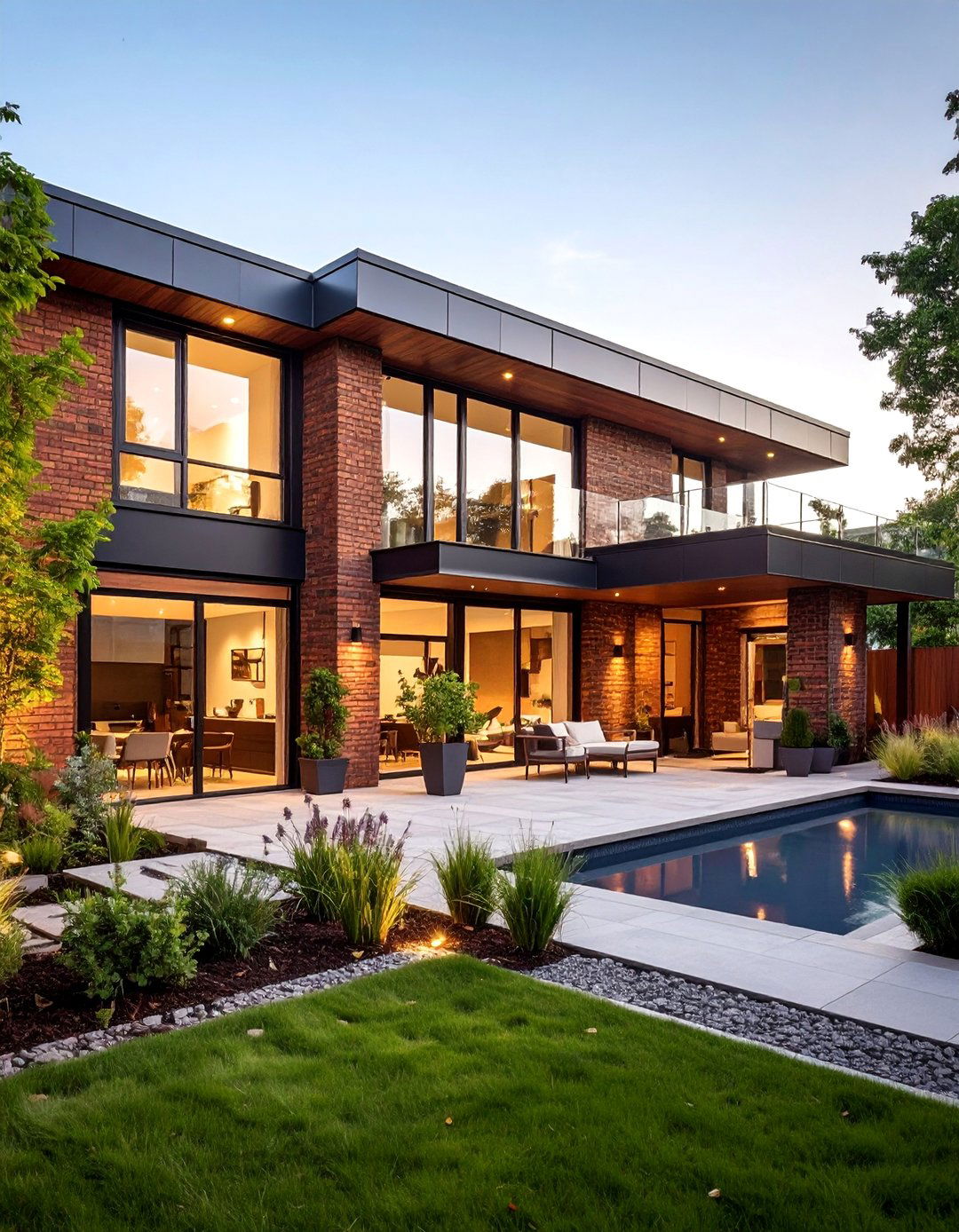 Contemporary Brown Brick Courtyard Home - 25 Brown Brick Exterior Home Ideas
