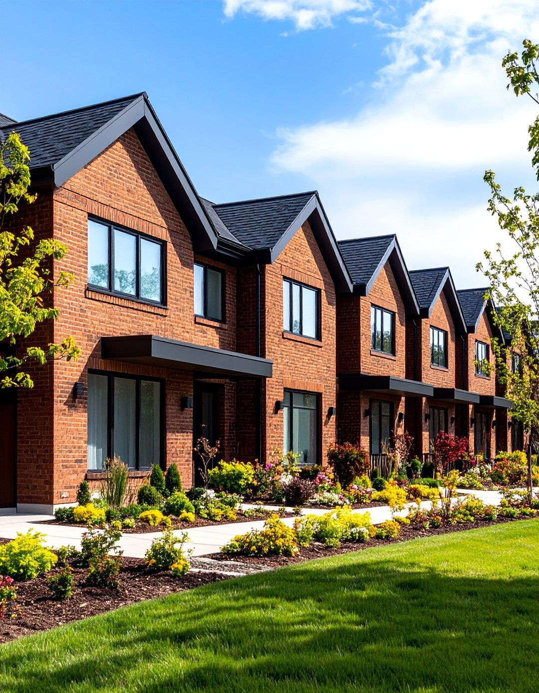 Contemporary Brown Brick Townhouse Row - 25 Brown Brick Exterior Home Ideas