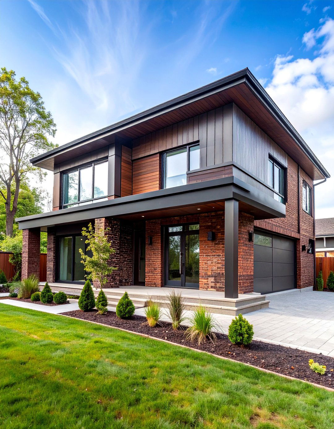 Contemporary Brown Brick and Steel Hybrid - 25 Brown Brick Exterior Home Ideas