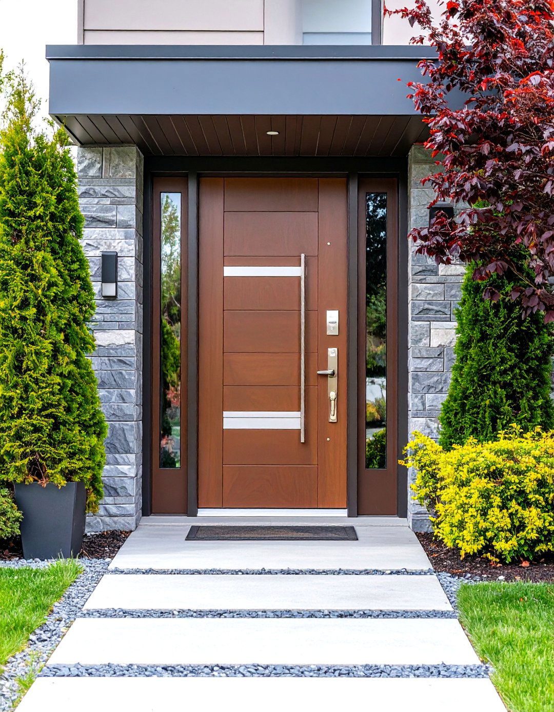 Contemporary Brown Door with Stainless Steel Accents - 25 Brown Front Door Ideas